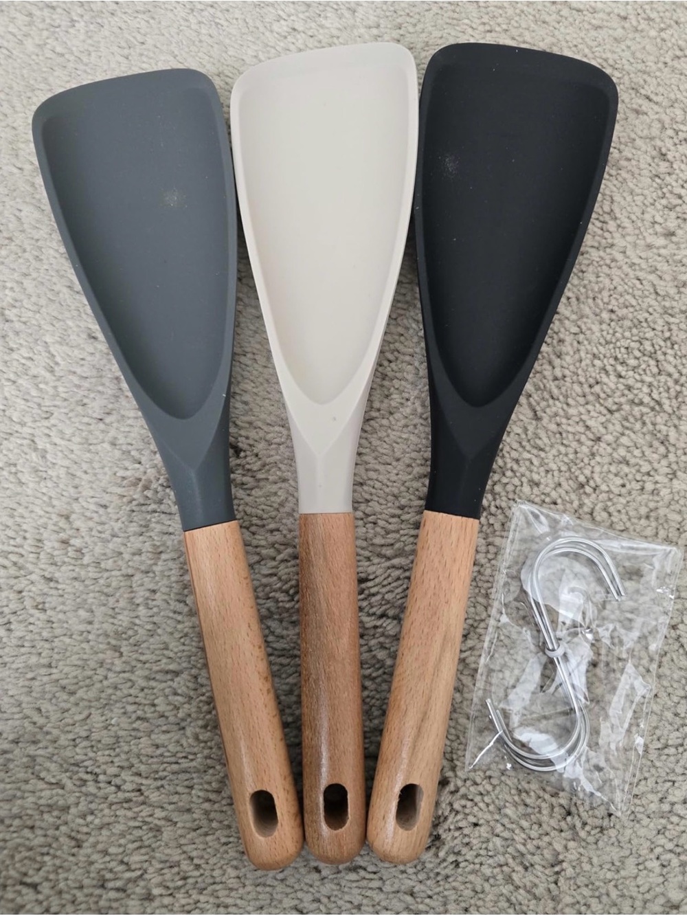 Silicone and Wood Spatula Set in Gray, White, and Black